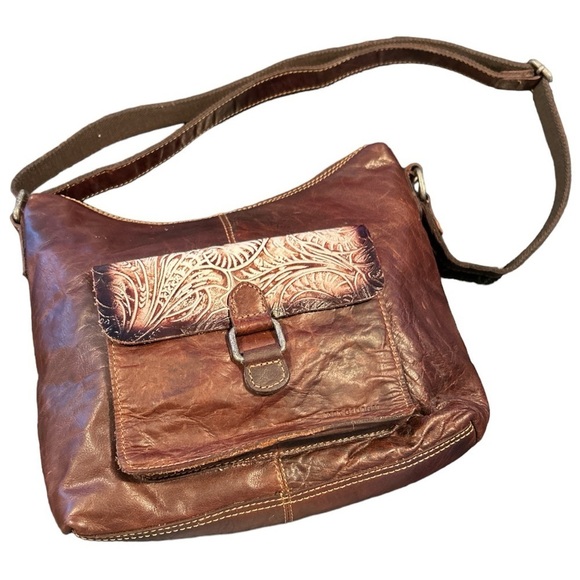 Jack Georges Savio Horseshoe Tooled Leather Crossbody Bag - Picture 2 of 13